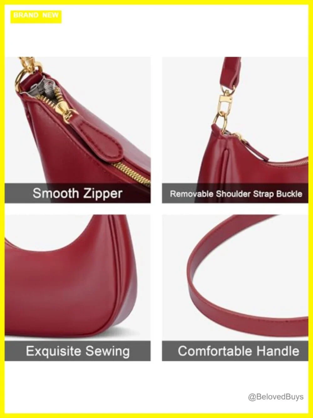 Crescent Shoulder Bag Crossbody Hobo Clutch with Detachable Strap | Faux Leather